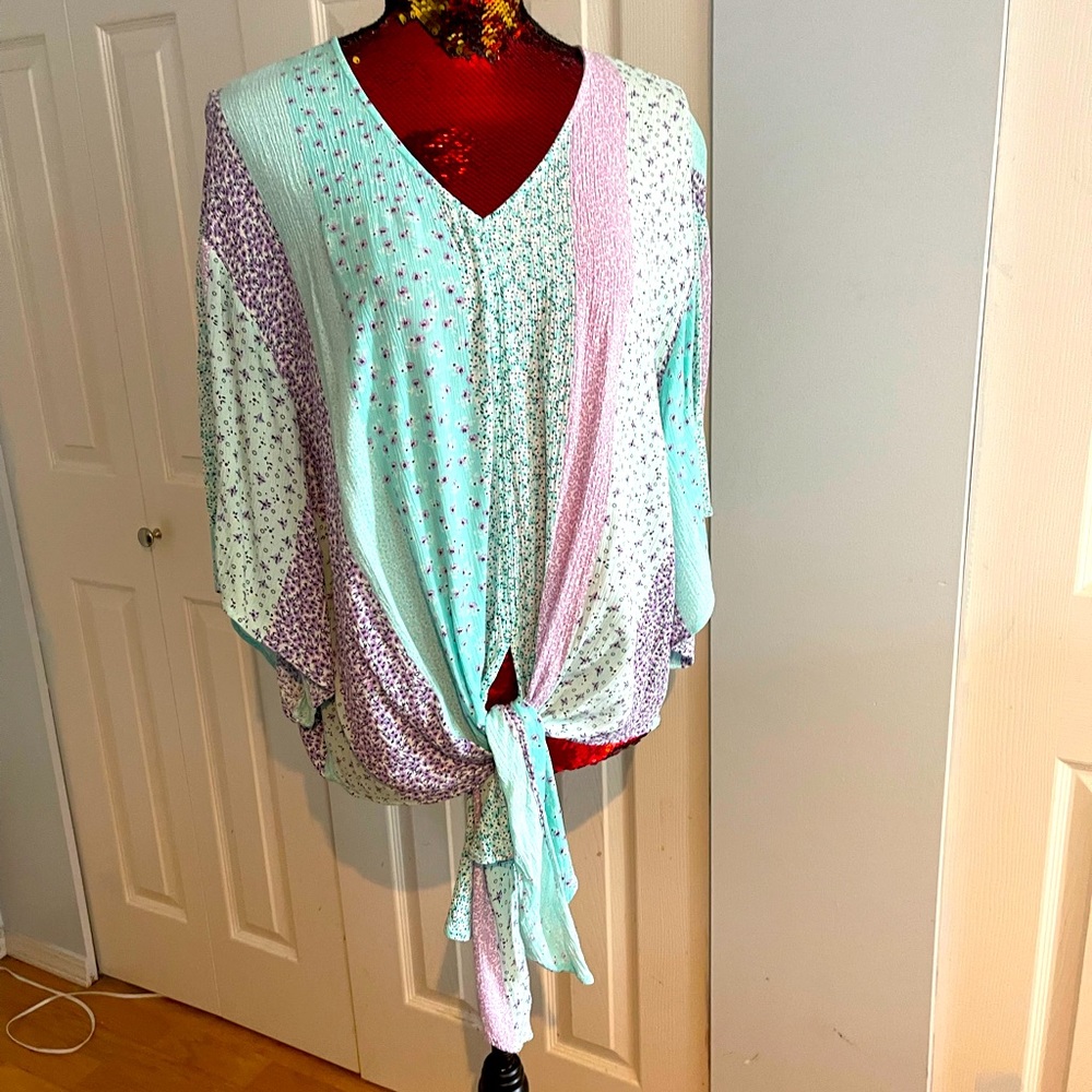 Multi media summer light weight tie in front blouse